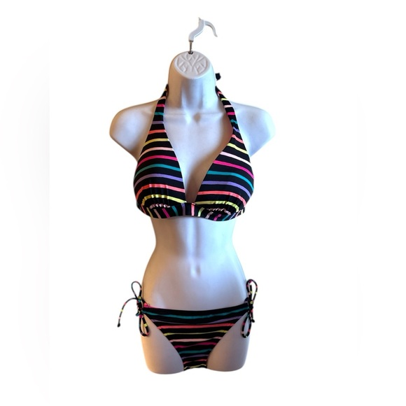 Victorias Secret Multicolored Striped Bikini Halter Top Womens Size Large - Picture 2 of 7